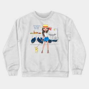 Fashion girl with dog in Venice Crewneck Sweatshirt